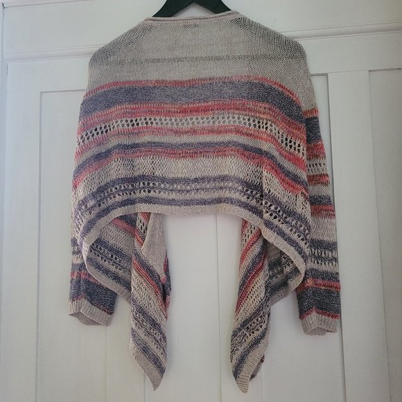Grey Blue Red Linen Shrug Cardi sz Medium - Picture 3 of 9